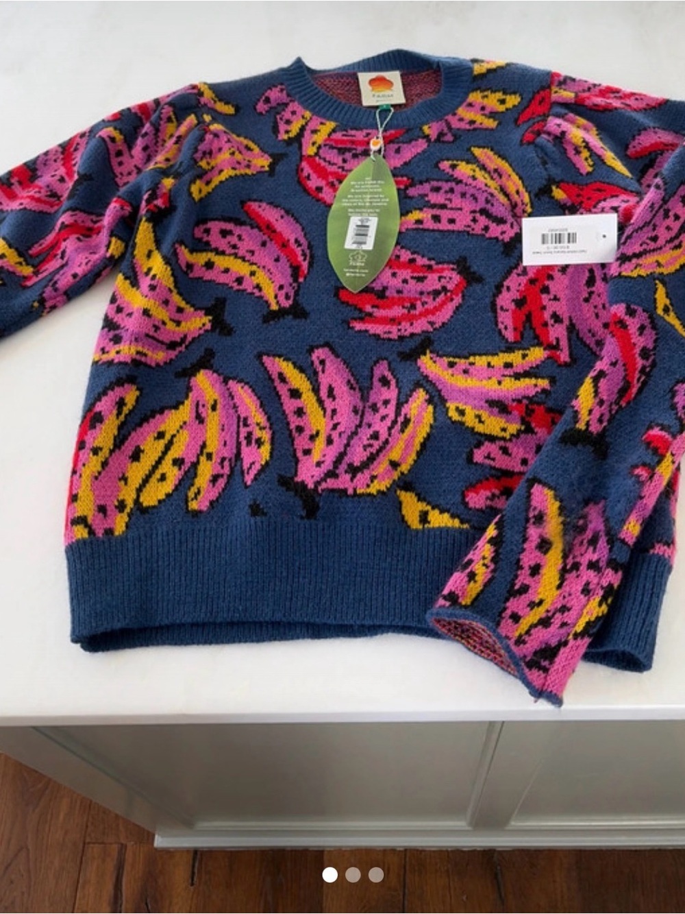 FARM Rio Blue Crewneck Sweater with Pink & Yellow Floral Pattern - Picture 2 of 2